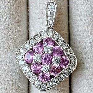 Designer GREGG RUTH ~ 18K White Gold Pink Sapphire and Diamond Necklace Pendant